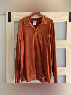 Vintage Y2K Irvine Park Velvet Velour Tunic Top Oversized Unisex Rust Brown